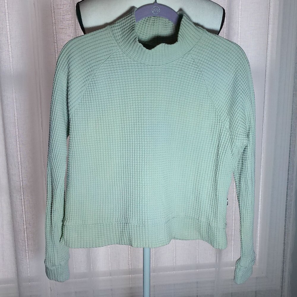 THE NORTH FACE Long Sleeve Mock Neck Mint Green Waffle Knit Cotton Sweater S